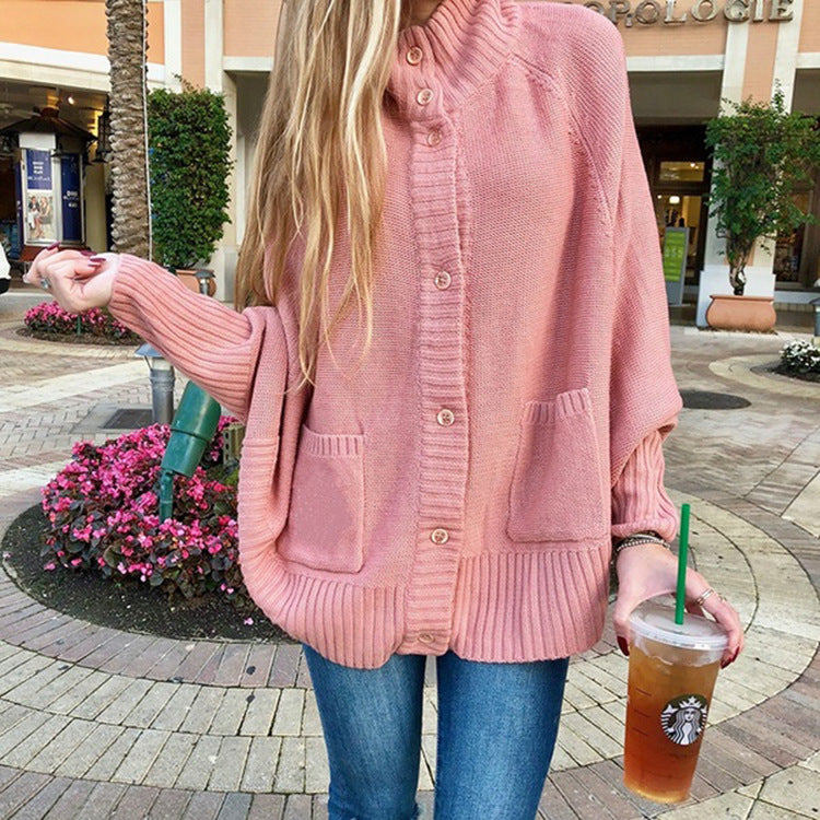 Women's Chunky Knit Cardigan with Pockets and Fashionable Collar