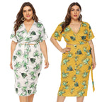 Women's Elegant Summer Outfit with Floral Print and Wrap Detail