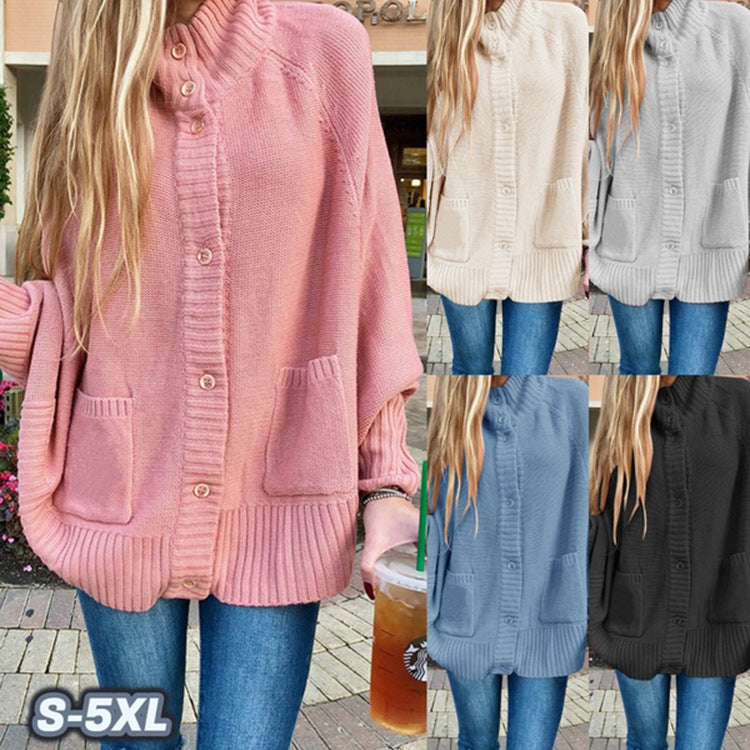 Women's Chunky Knit Cardigan with Pockets and Fashionable Collar