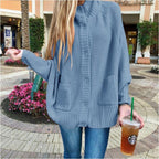 Women's Chunky Knit Cardigan with Pockets and Fashionable Collar