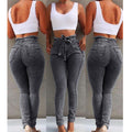 Women's High-Waist Jeans with Pockets and Drawstring