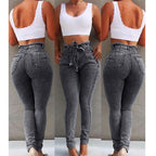 Women's High-Waist Jeans with Pockets and Drawstring