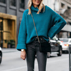 Women's Cozy Loose-Fit Sweater with Rolled Sleeves