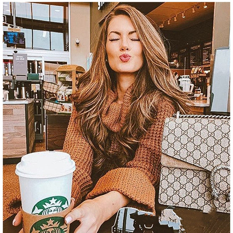Women's Chunky Knit Sweater with High Collar and Wide Fit