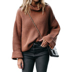 Women's Cozy Loose-Fit Sweater with Rolled Sleeves