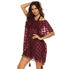 Elegant Sheer Beach Cover-Up with Fringed Trim