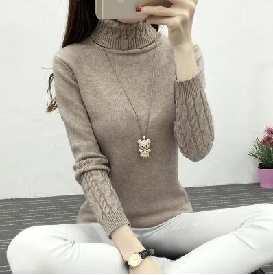 Women's Fine Knit Turtleneck Sweater with Cable Knit Pattern