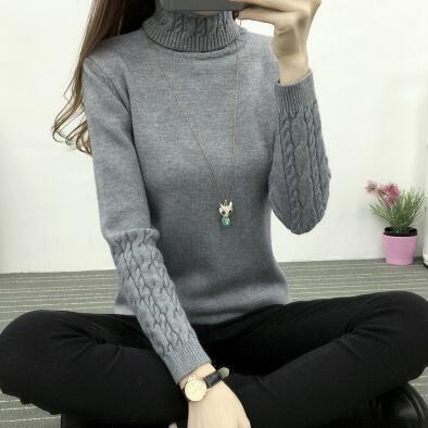 Women's Fine Knit Turtleneck Sweater with Cable Knit Pattern
