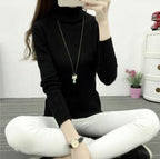 Women's Fine Knit Turtleneck Sweater with Cable Knit Pattern