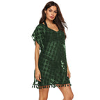 Elegant Sheer Beach Cover-Up with Fringed Trim