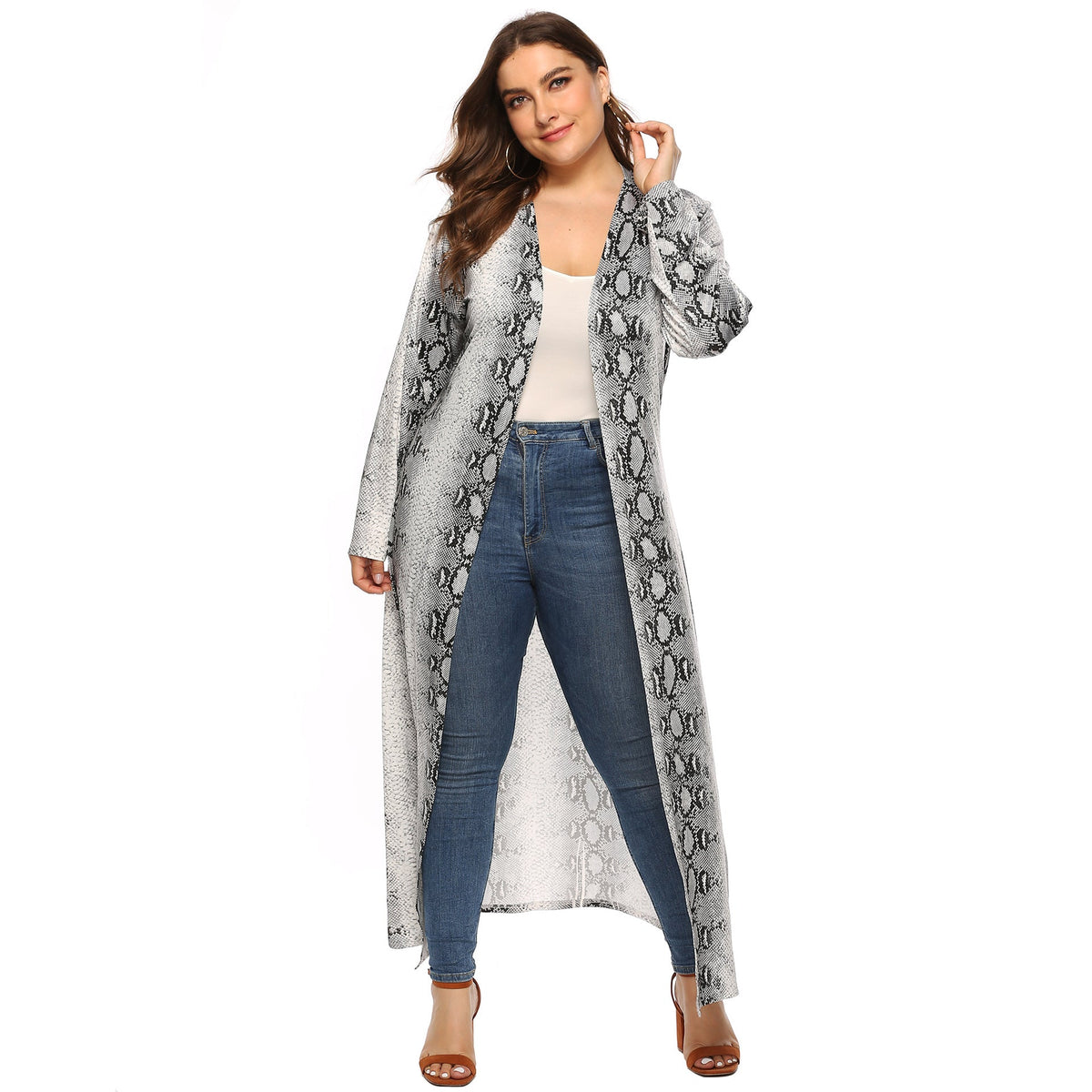 Women's Elegant Long Kimono with Snake Print