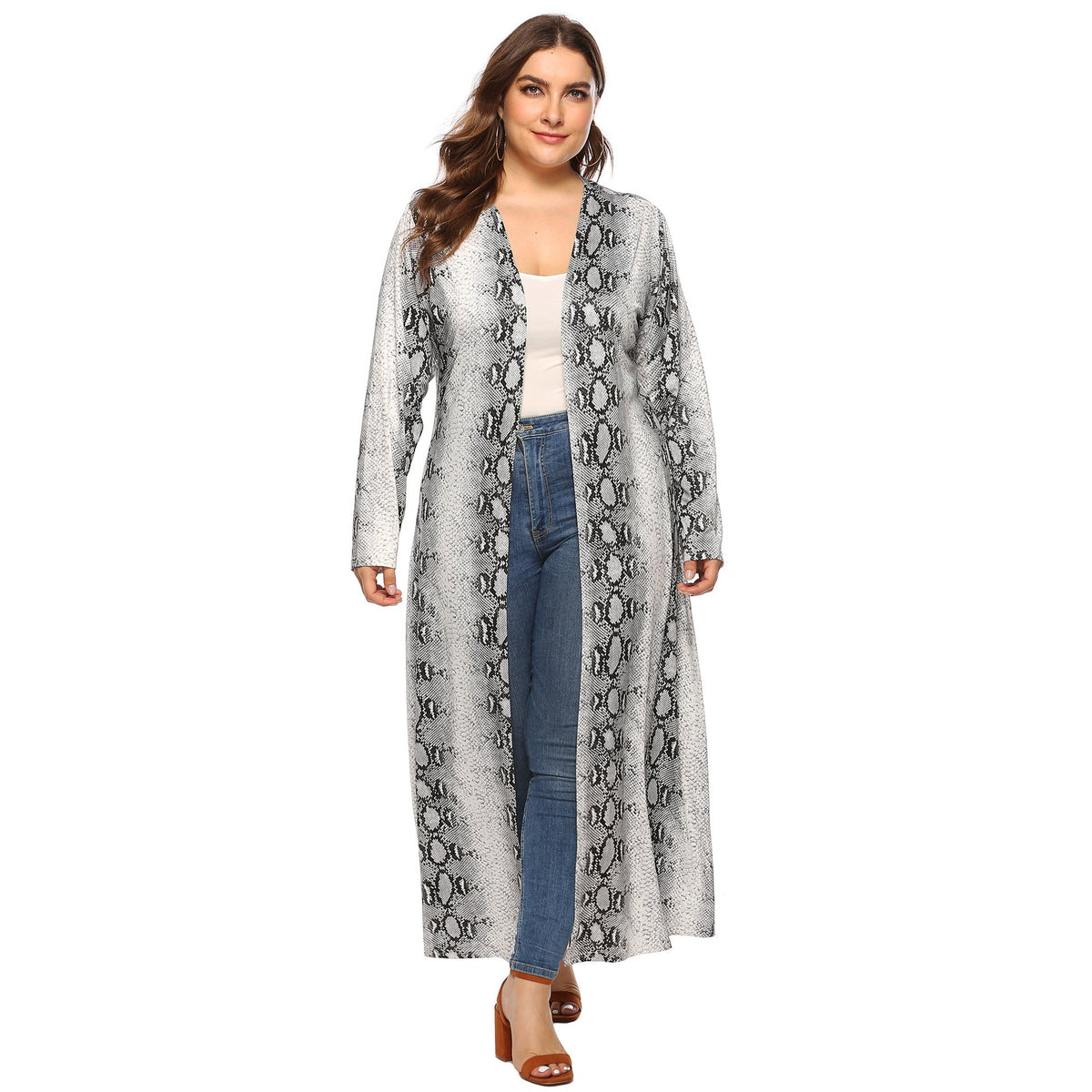Women's Elegant Long Kimono with Snake Print