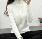 Women's Fine Knit Turtleneck Sweater with Cable Knit Pattern