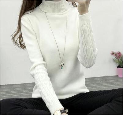 Women's Fine Knit Turtleneck Sweater with Cable Knit Pattern