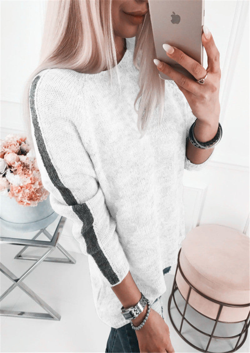 Elegant Women's Knit Sweater with Modern Stripe Pattern and Casual Cut