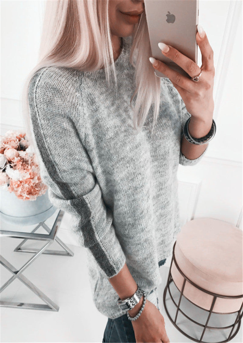 Elegant Women's Knit Sweater with Modern Stripe Pattern and Casual Cut