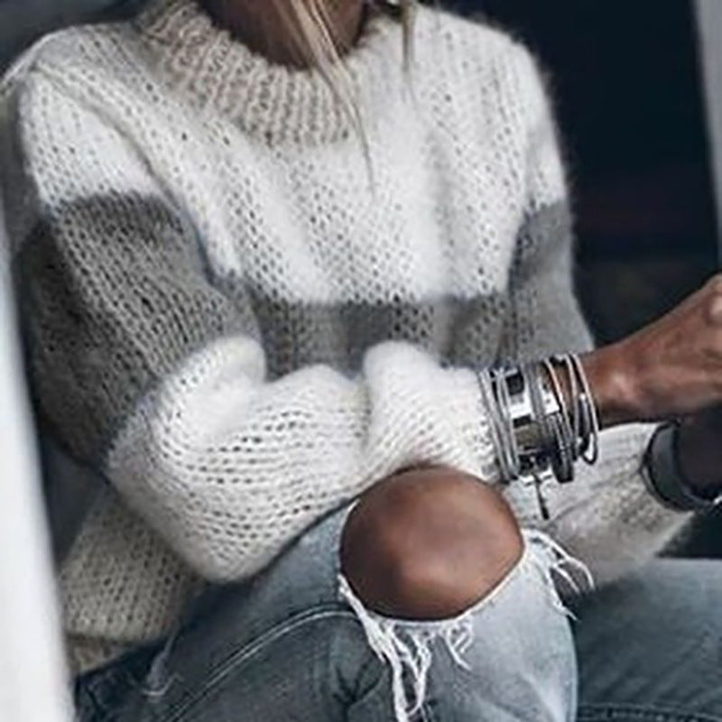 Women's Cozy Knit Sweater with Modern Openwork Pattern