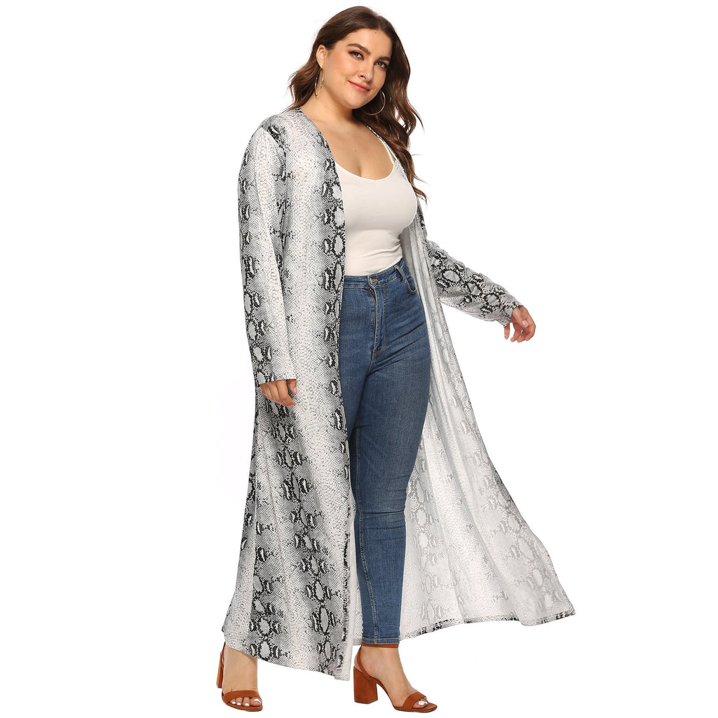 Women's Elegant Long Kimono with Snake Print