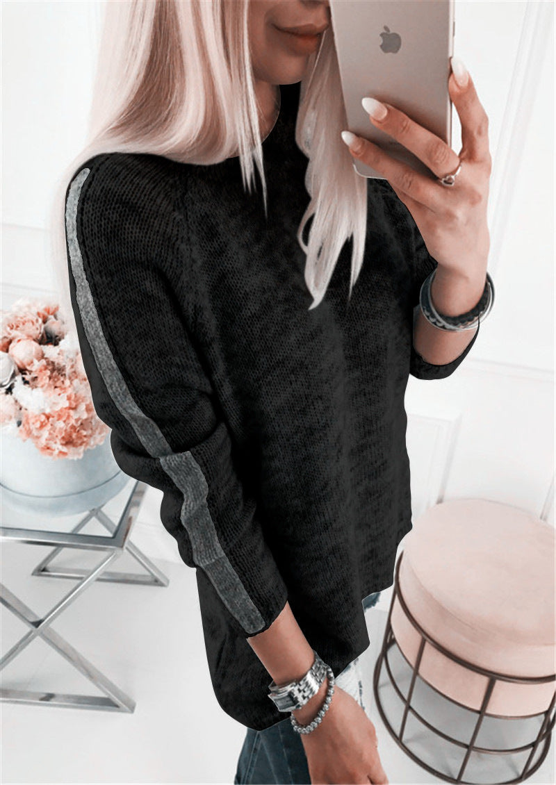 Elegant Women's Knit Sweater with Modern Stripe Pattern and Casual Cut