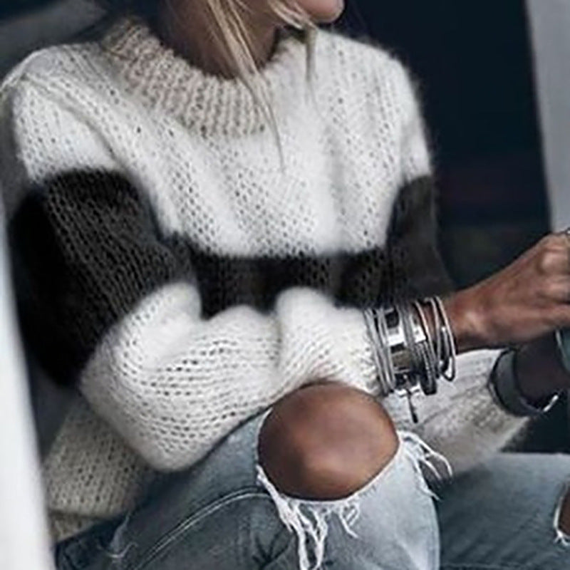 Women's Cozy Knit Sweater with Modern Openwork Pattern