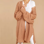 Women's Chunky Knit Sweater with Wide Cut and Side Slits
