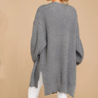 Women's Chunky Knit Sweater with Wide Cut and Side Slits
