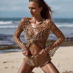 Women's Crocheted Beach Sweater with Front Knot