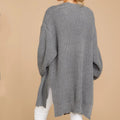 Women's Chunky Knit Sweater with Wide Cut and Side Slits