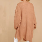 Women's Chunky Knit Sweater with Wide Cut and Side Slits