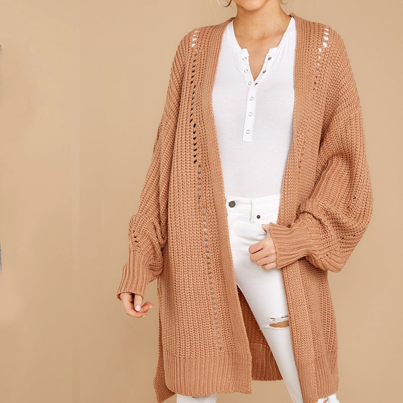 Women's Chunky Knit Sweater with Wide Cut and Side Slits