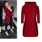 Women's Fashionable Hooded Coat with Asymmetrical Zipper and Practical Pockets