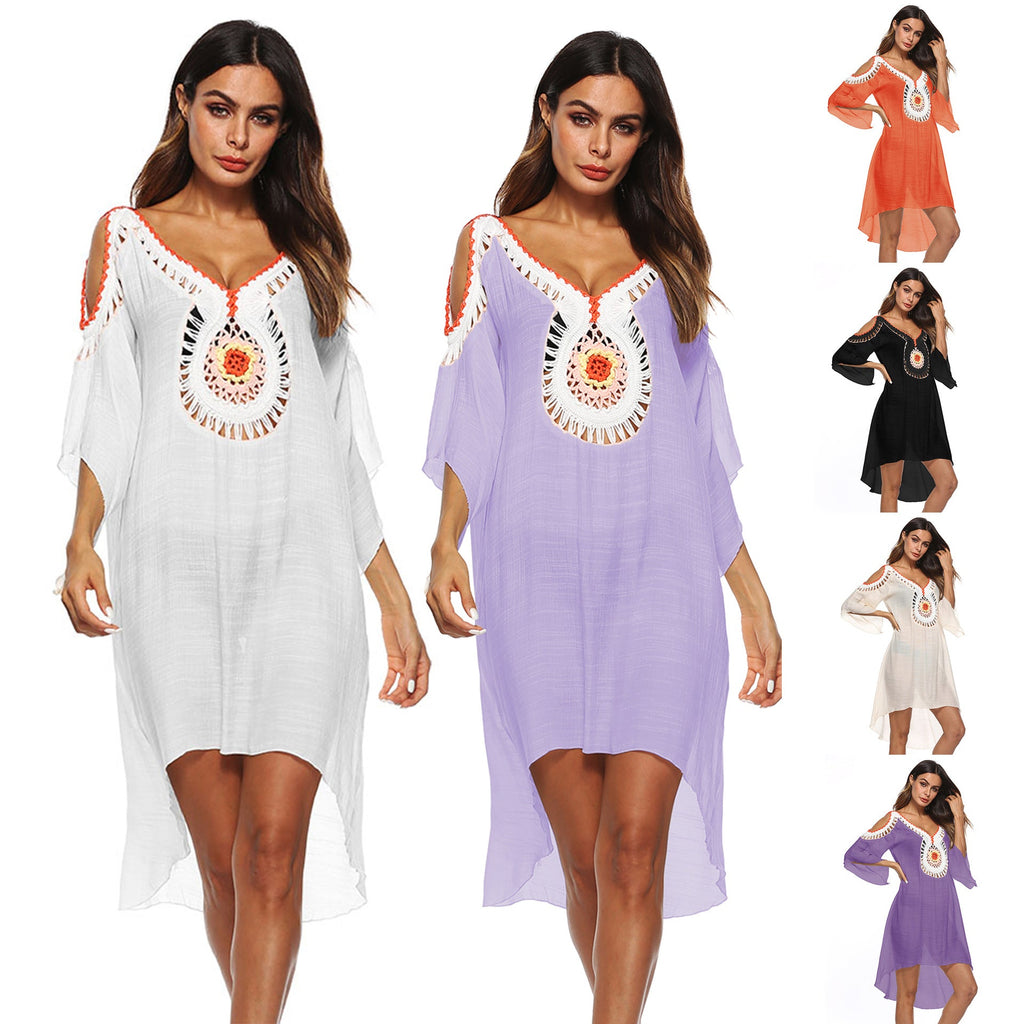 Women's Elegant Beach Cover-Up with Unique Crochet Trim