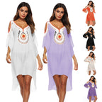 Women's Elegant Beach Cover-Up with Unique Crochet Trim