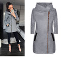 Women's Fashionable Hooded Coat with Asymmetrical Zipper and Practical Pockets