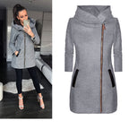 Women's Fashionable Hooded Coat with Asymmetrical Zipper and Practical Pockets