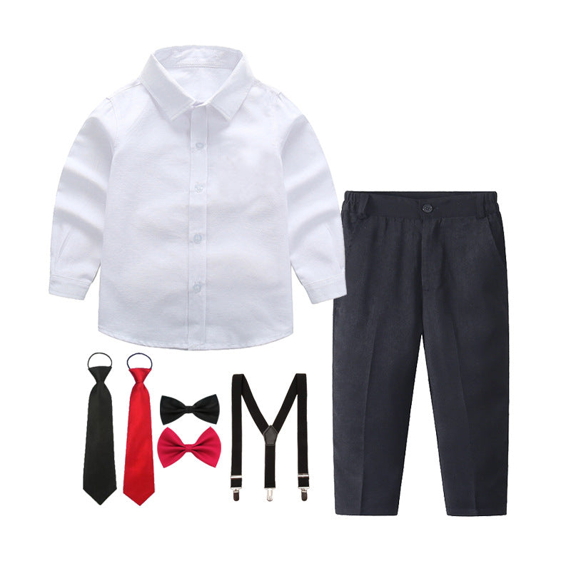 Women's Elegant Cotton Shirt with Chic Trousers and Suspenders