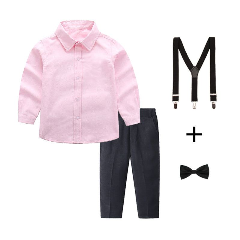 Women's Elegant Cotton Shirt with Chic Trousers and Suspenders