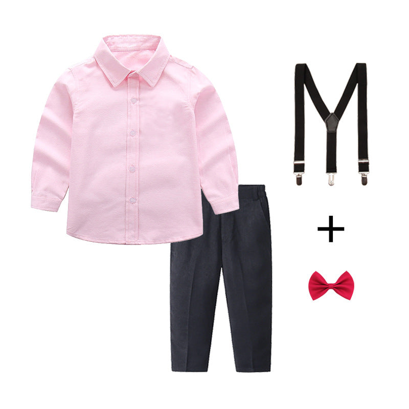 Women's Elegant Cotton Shirt with Chic Trousers and Suspenders