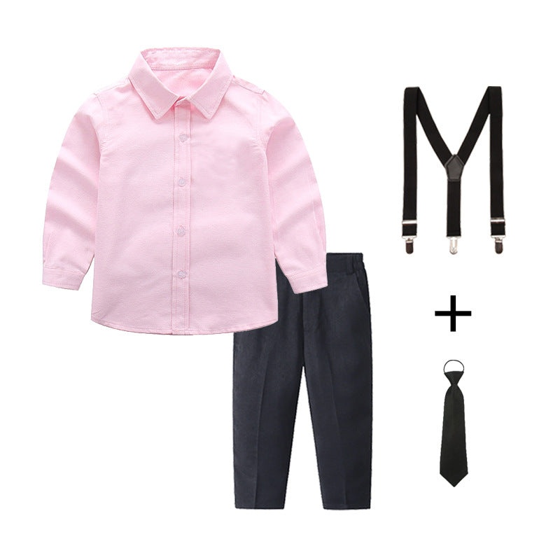 Women's Elegant Cotton Shirt with Chic Trousers and Suspenders