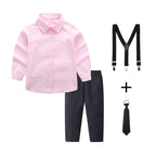 Women's Elegant Cotton Shirt with Chic Trousers and Suspenders