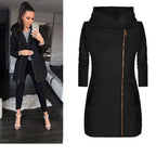 Women's Fashionable Hooded Coat with Asymmetrical Zipper and Practical Pockets