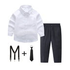 Women's Elegant Cotton Shirt with Chic Trousers and Suspenders