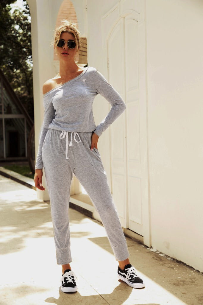 Women's Casual One-Shoulder Jumpsuit with Elastic Waist