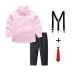 Women's Elegant Cotton Shirt with Chic Trousers and Suspenders