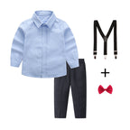 Women's Elegant Cotton Shirt with Chic Trousers and Suspenders