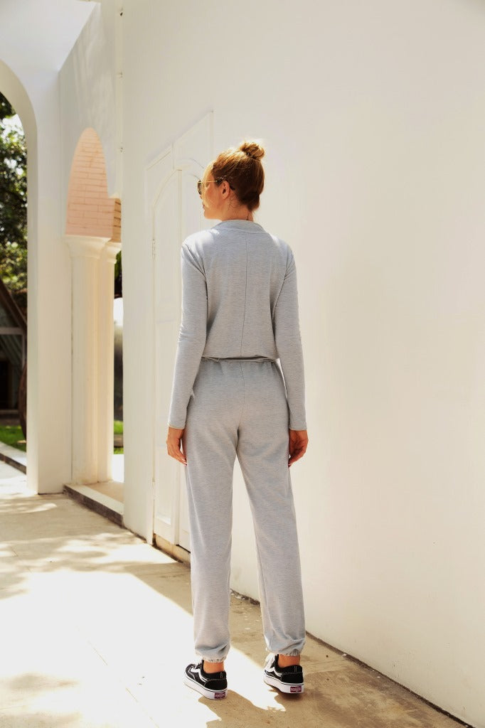 Women's Hooded Sweat Jumpsuit with Elastic Cuffs and Adjustable Drawstring