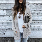 Women's Chunky Knit Cardigan with Patch Pockets and Casual Cut