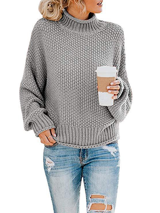 Women's Chunky Knit Sweater with High Collar and Casual Fit
