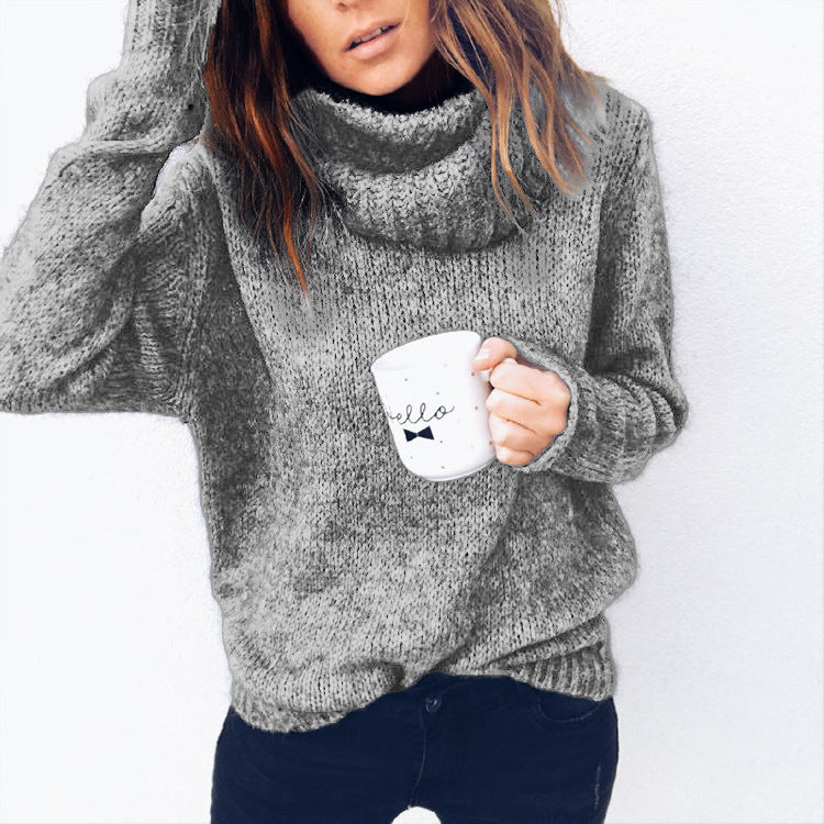 Women's Cozy Oversized Sweater with High Collar and Textured Knit