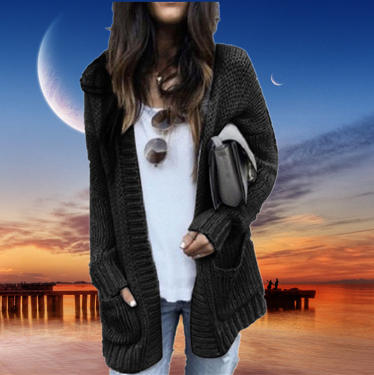 Women's Chunky Knit Cardigan with Practical Pockets and Casual Fit